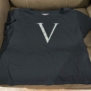 Victorias Secret size XL black with silver rhinestones short sleeve shirt   EUC